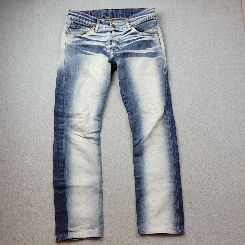 Levis 519 Jeans 32X32 Straight Leg Denim Blue White Fade Design 32X29 Unisex